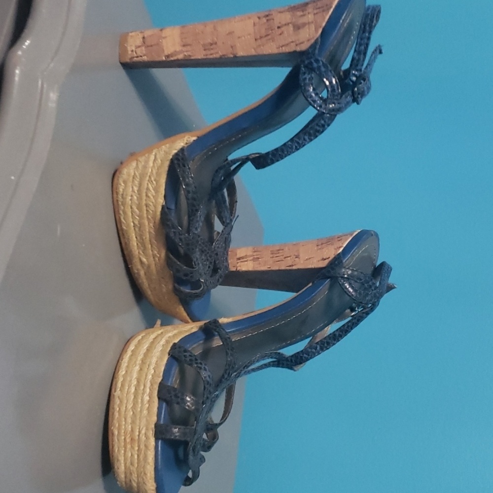 Blue snake skin and cork heels